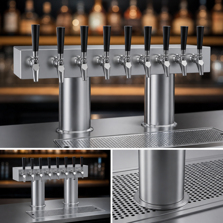 Product image #3 for Krowne Double T-Head Glycol-Cooled Draft Beer Tower, 8-Faucet Capacity