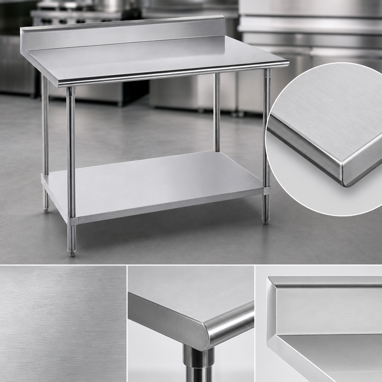 Product image #3 for Advance Tabco 60-Inch W x 24-Inch D Stainless Steel Work Table with 5-Inch Backsplash and Undershelf