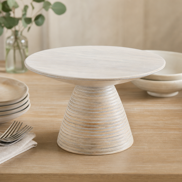 Product image #4 for American Metalcraft Hampton Collection Sun-Bleached Ribbed Round Wood Buffet Pedestal Riser, 7-1/4 Inches High