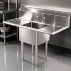 Thumbnail image #3 for Serv-Ware E1CWP18182-18-V 54-Inch 1-Compartment 304 Stainless Steel Sink with Dual 18-Inch Drainboards, 18-Gauge, 14-Inch Deep Bowl