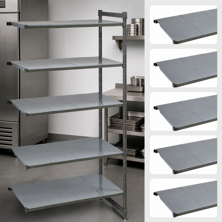 Product image #3 for Cambro Camshelving Basics Plus 24"W x 48"L x 84"H Solid Polymer Add-On Shelving Unit, 5-Tier, Brushed Graphite
