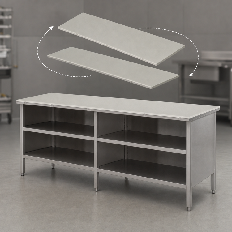 Product image #3 for John Boos 96-Inch x 30-Inch Reversible Poly Top Work Table with Open Front Stainless Steel Cabinet Base and Undershelf