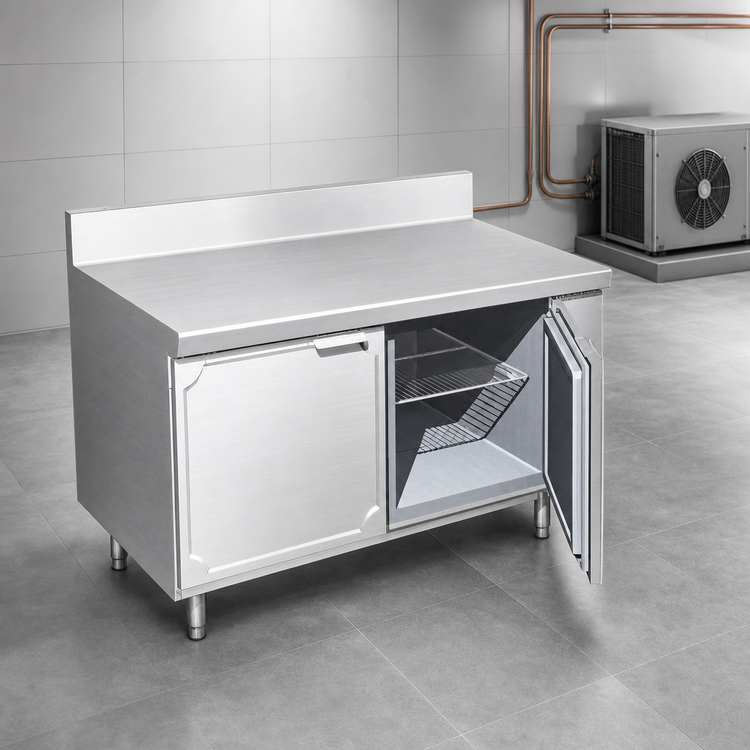 Product image #3 for La Rosa Two-Section Work Top Freezer Base, Remote Refrigeration, 54" x 32", Stainless Steel, Doors, 6" Rear Splash