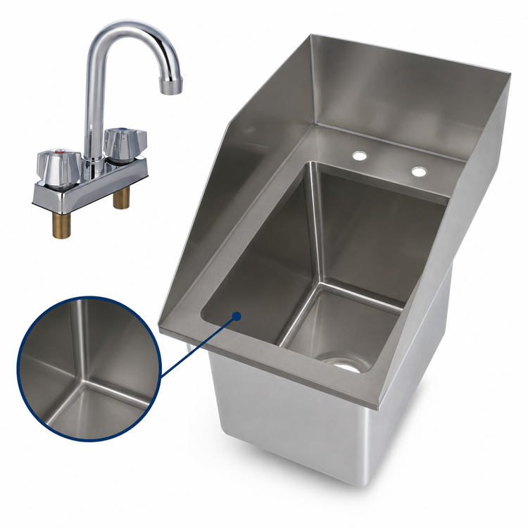 Product image #3 for John Boos Pro-Bowl Drop-In Stainless Steel Hand Sink with Economy Gooseneck Faucet, 1 Compartment, 10 x 14 x 10 Bowl, Side Splashes