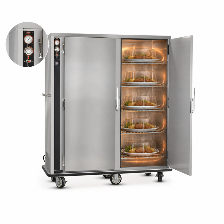 Product image #4 for FWE P-Series Electric Heated Banquet Cart, Double Door, 160-200 Covered Plate Capacity