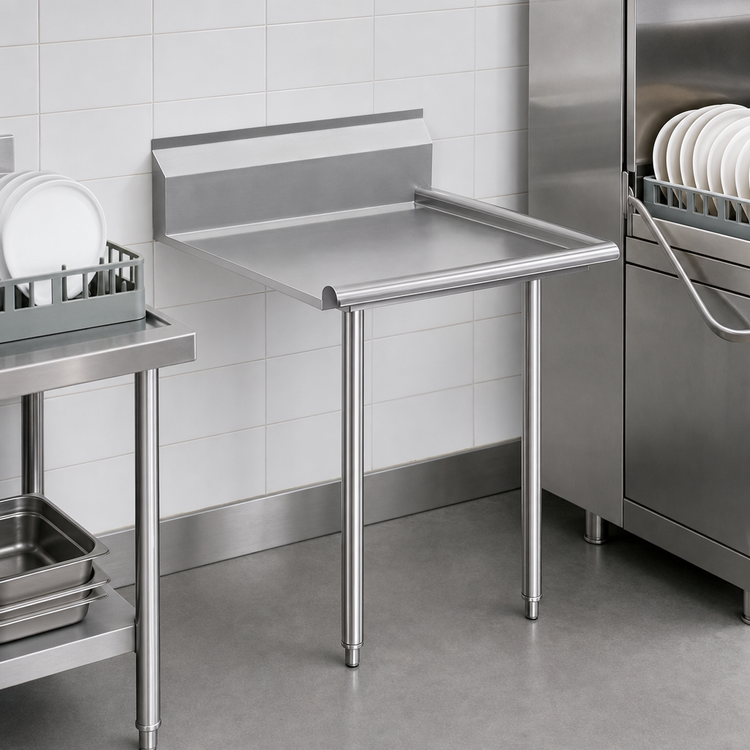 Product image #3 for Klinger's Trading Clean Straight Dish Table, 24 x 30 Inch, 16-Gauge 304 Stainless Steel, 9 Inch Backsplash, Right-to-Left