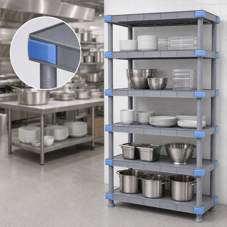 Product image #3 for Millenia 30"W x 21"D x 86"H Gray Polymer Stationary Starter Shelving Unit with 5 Solid Shelves