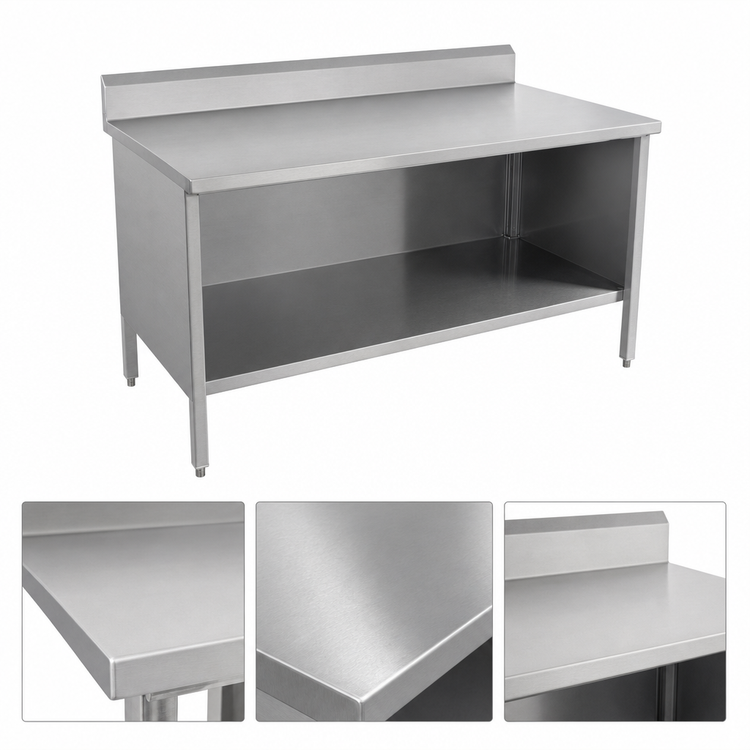 Product image #3 for John Boos Enclosed Base Stainless Steel Work Table, Open Front, 84 x 30 Inches, 14-Gauge 300 Series Top, 5-Inch Backsplash