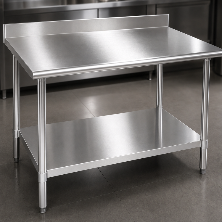 Product image #3 for Eagle Spec-Master 48 Inch x 30 Inch 14 Gauge 300 Series Stainless Steel Work Table with Backsplash and Adjustable Undershelf
