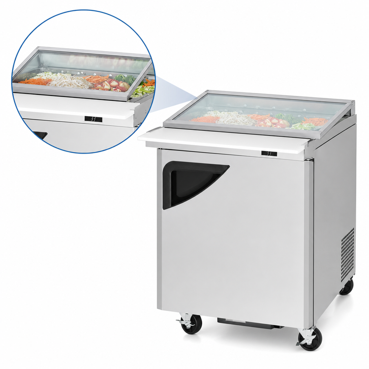 Product image #3 for Turbo Air Super Deluxe 28-Inch One-Section Mega Top Sandwich/Salad Prep Table with Glass Lid, 12-Pan