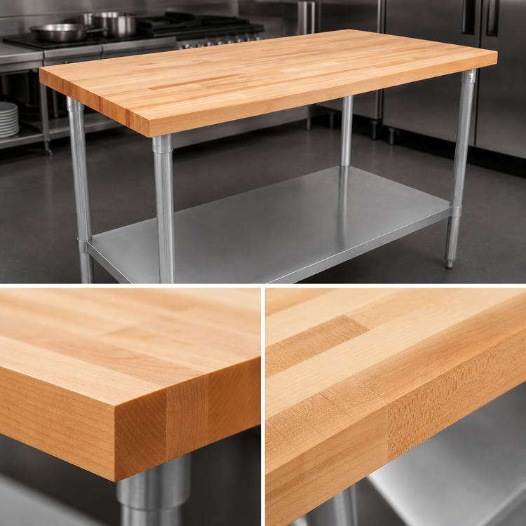 Product image #3 for John Boos HNS13 96-Inch x 30-Inch Northern Hard Rock Maple Wood Top Work Table with Adjustable Undershelf