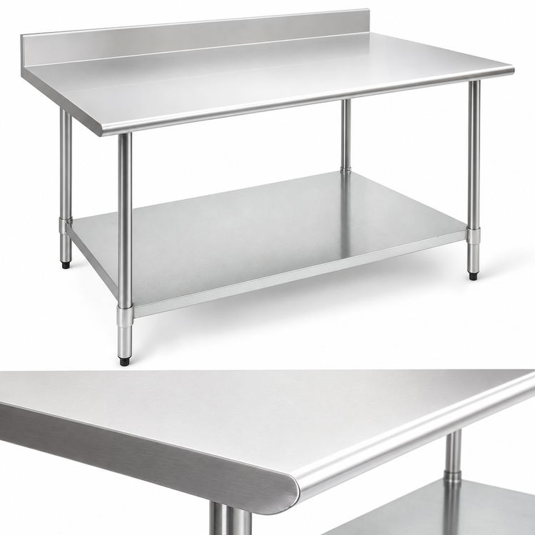 Product image #3 for Spec-Master 120 Inch x 24 Inch 14-Gauge Stainless Steel Work Table with 4-1/2 Inch Backsplash and Galvanized Undershelf
