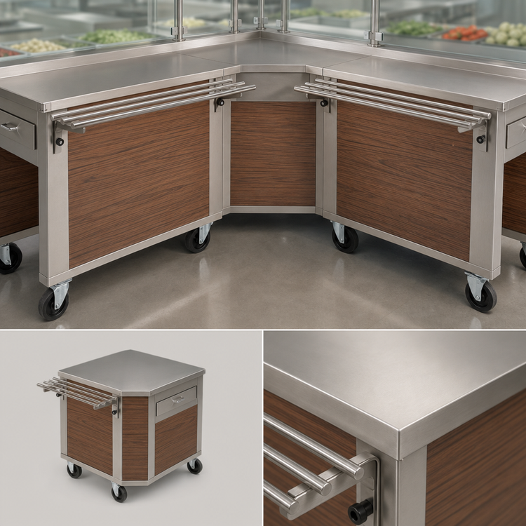 Product image #3 for DineXpress Mitered Corner Mobile Serving Counter, Stainless Steel, 36-Inch Height