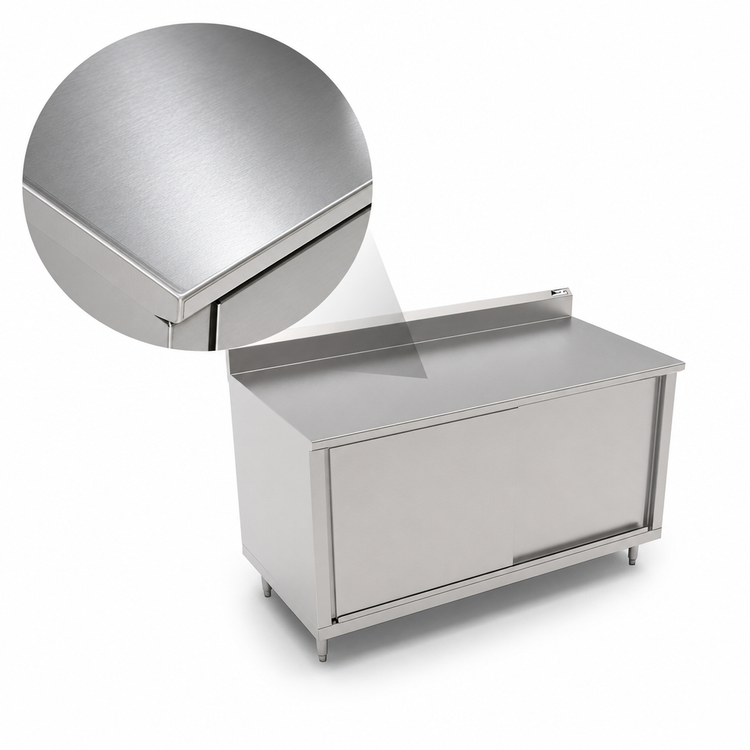 Product image #3 for John Boos Enclosed Work Table with Sliding Doors, 72W x 24D, 16-Gauge Stainless Steel Top, 5-Inch Backsplash