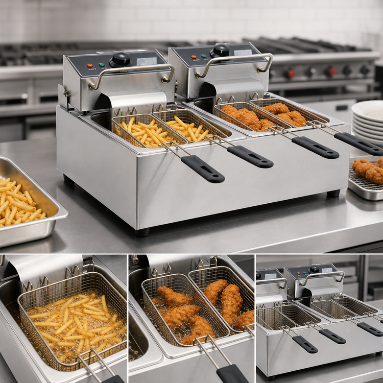 Product image #3 for Double Countertop Electric Deep Fryer with 2 Full Fry Pots, 24 lb. Total Capacity, Stainless Steel