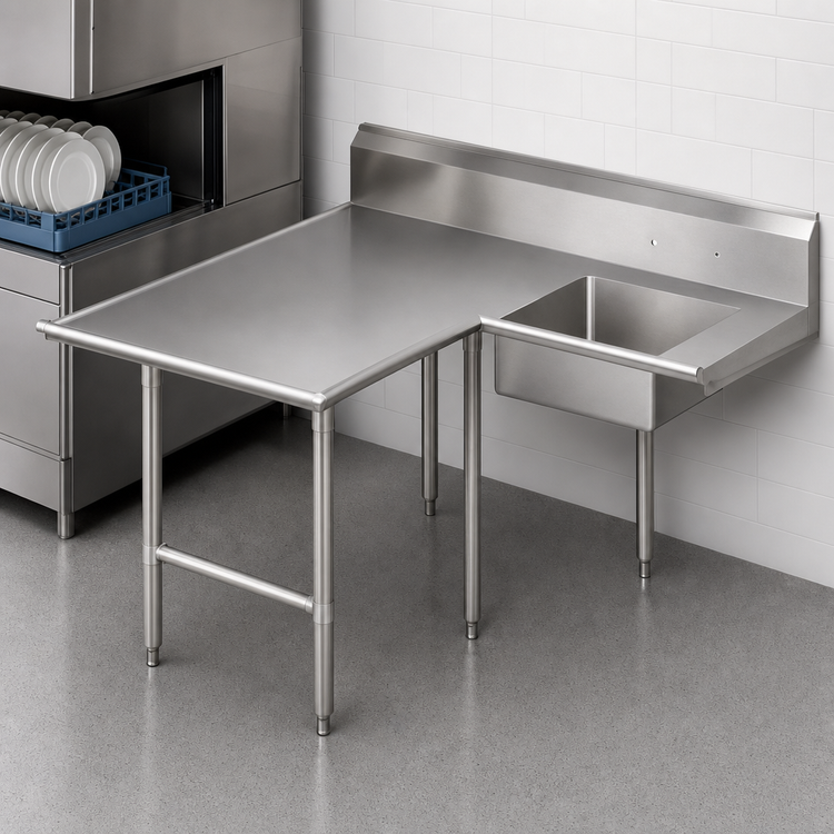Product image #3 for John Boos Pro-Bowl L-Shaped Soiled Landing Dishtable with 20" x 20" x 8" Sink Bowl, Left-to-Right, 70" Machine-to-Corner x 96" Corner-to-End