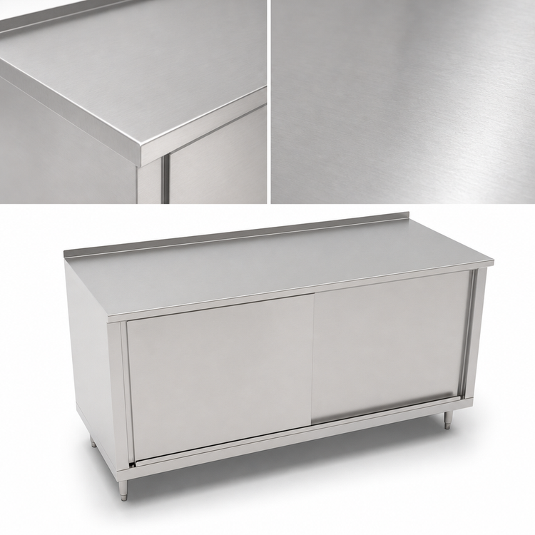 Product image #3 for Enclosed Sliding Door Work Table with Cabinet Base, 60 x 24 Inches, 14-Gauge Stainless Steel Top, 1-1/2 Inch Rear Riser