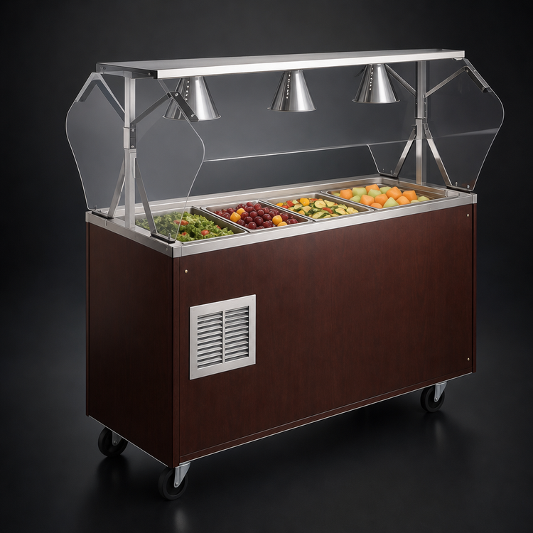 Product image #3 for Vollrath 2-Series Affordable Portable Refrigerated Cafeteria Unit with Breath Guard, 4-Pan, Cherry Woodgrain