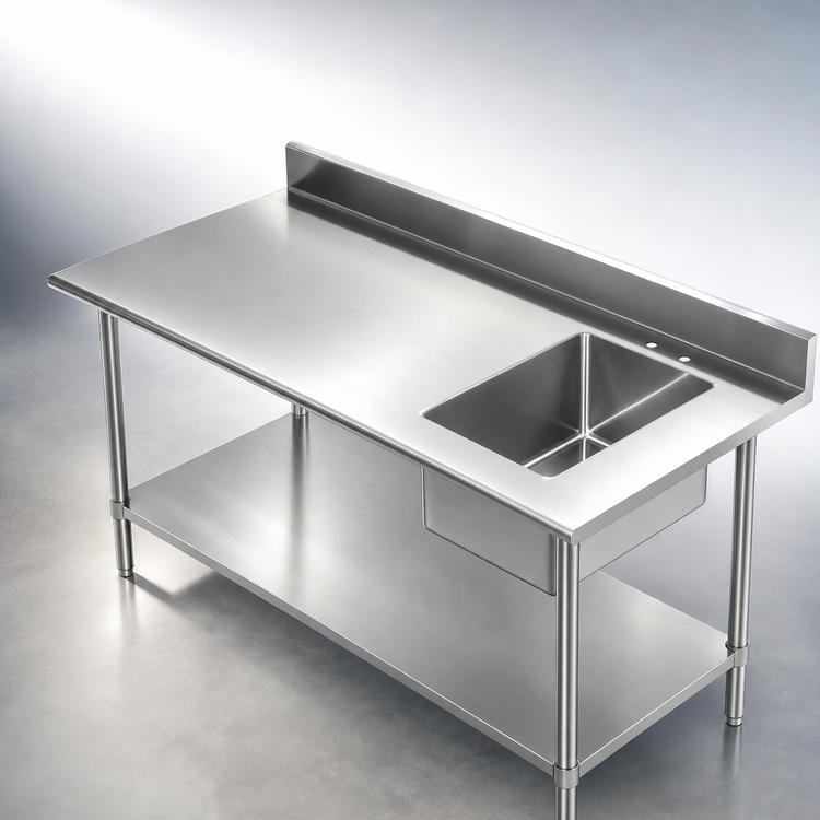 Product image #3 for 72 Inch x 30 Inch 16-Gauge 304 Stainless Steel Sink Table with Right-Side Prep Sink and Undershelf