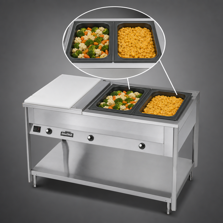 Product image #3 for Vollrath ServeWell® 2-Well Stainless Steel Hot Food Table with Open Shelf Base, Plate Shelf & Cutting Board