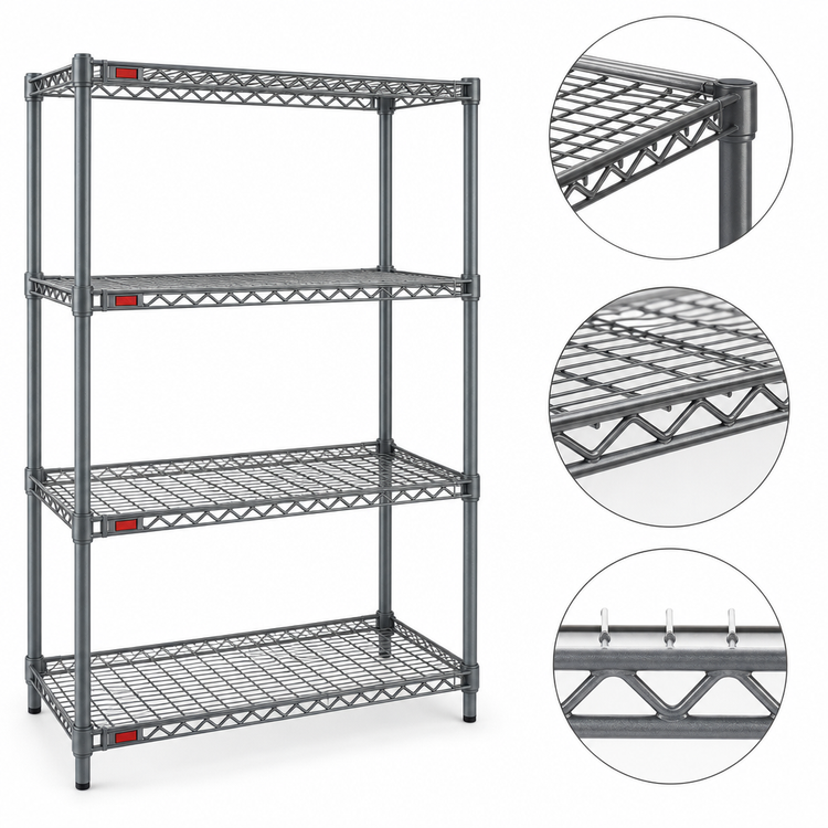 Product image #3 for Eagle Group Valu-Master 4-Tier Starter Wire Shelving Unit, 48W x 24D x 74H, Pewter Gray Epoxy