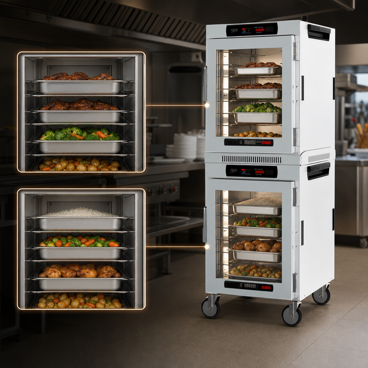 Product image #4 for Metro HotBlox Wide 16-Pan Stacked Dual Cavity Mobile Insulated Holding Cabinet with Clear Doors and 2.4-Inch Touchscreen Controls