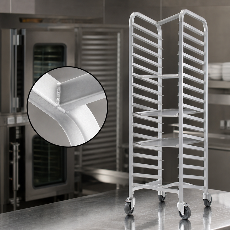 Product image #3 for Channel Manufacturing Extra Heavy-Duty Nesting End-Load Aluminum Bun Pan Rack with 5-Inch Casters, 9-Pan Capacity, 21 x 26 x 36 Inches