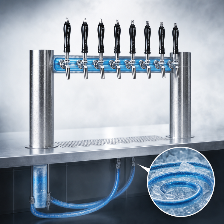 Product image #3 for Perlick Avenue 8-Faucet H-Pipe Glycol-Cooled Countertop Draft Beer Tower, Stainless Steel