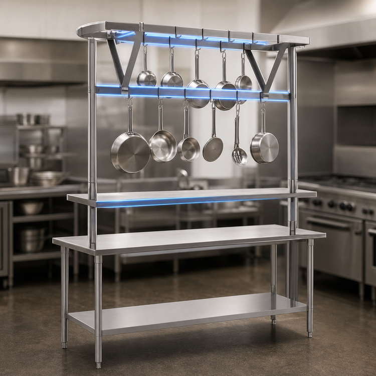 Product image #3 for Eagle Group TM144APR Table-Mounted Triple-Bar Aluminum Pot Rack for 144-Inch Tables
