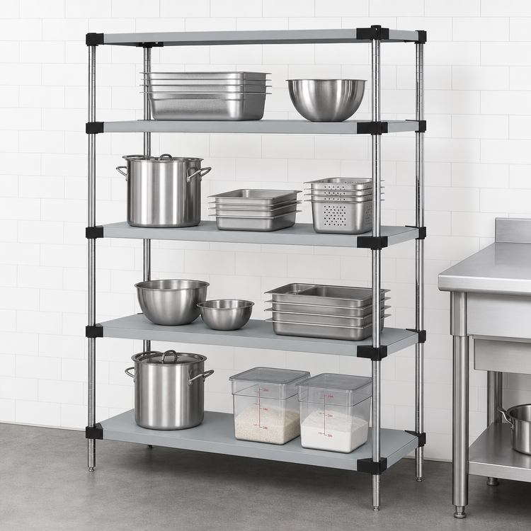 Product image #3 for Quantum 4-Shelf Solid Stainless Steel Shelving Starter Kit, 72-Inch W x 24-Inch D x 86-Inch H