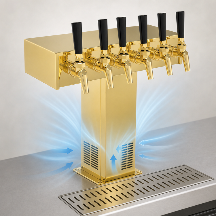 Product image #3 for Perlick 3780-5BTF 5-Faucet Air-Cooled Tee Beer Tower with Stainless Steel and Tarnish-Free Brass Finish