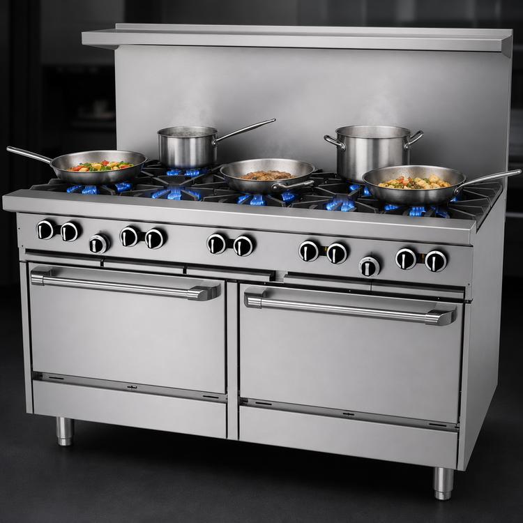 Product image #3 for Signature G Starfire Pro Series 60-Inch Gas Restaurant Range with 10 Open Burners and 2 Standard Ovens