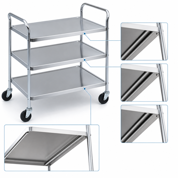 Product image #3 for Vollrath 97106 Money Saver K.D. 3-Shelf Chrome Utility Cart — 500 lb Capacity, 33 x 21 in Shelves