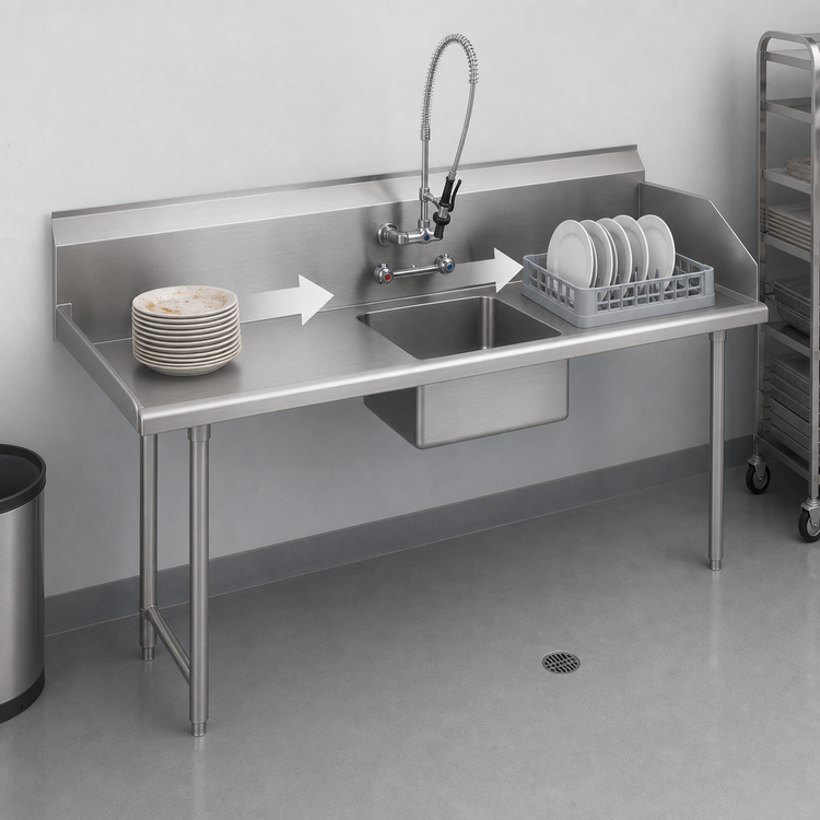 Product image #3 for John Boos Pro-Bowl 72-Inch Straight Soiled Dishtable with Left-to-Right Operation and Pre-Rinse Sink Bowl