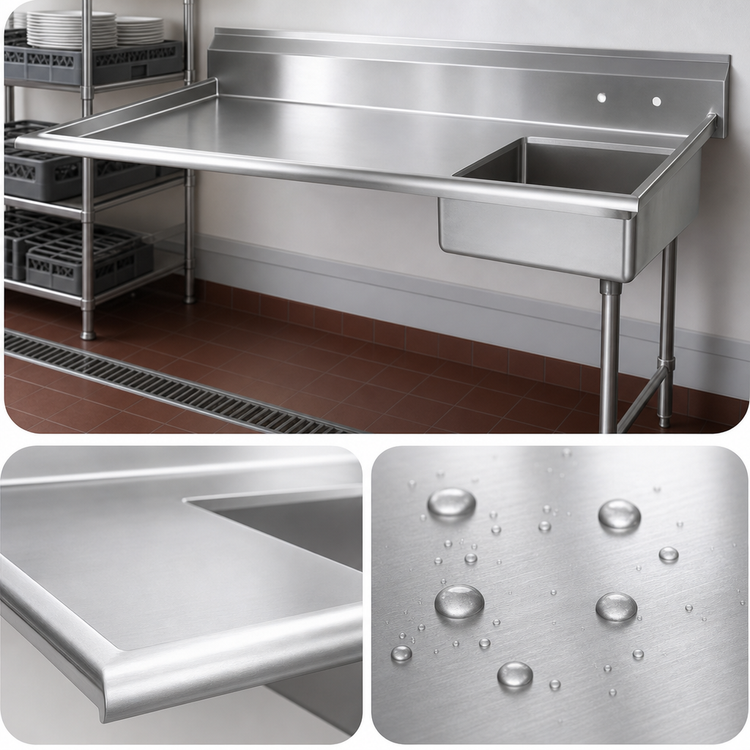 Product image #3 for 60-Inch Right-Hand Undercounter Soiled Dish Table with 20" x 20" Pre-Rinse Sink