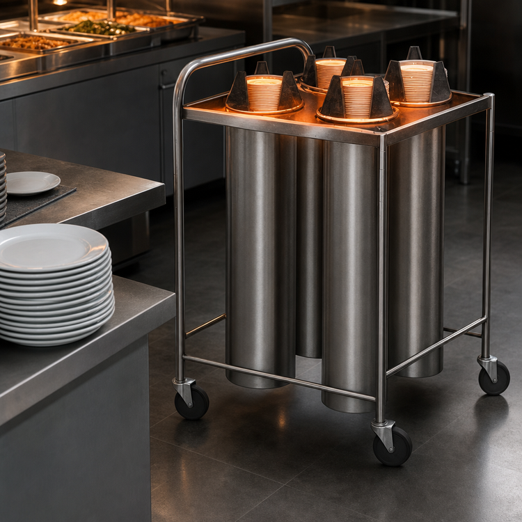 Product image #3 for Dinex DXP4ATGH8 Four-Tube Heated Mobile Dish Dispenser, up to 12" Dia.