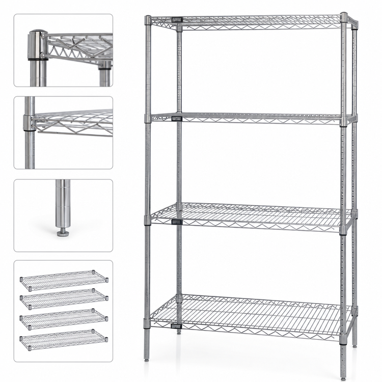 Product image #3 for Quantum Chrome-Plated Wire Shelving Starter Kit, 36 x 14 x 54 Inches, 4-Shelf, 600-800 lb. Capacity