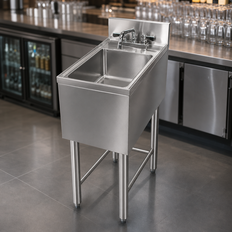 Product image #4 for BK Resources 12-Inch Wide Underbar Dump Sink with 10" x 14" Bowl, 4" Backsplash and Faucet
