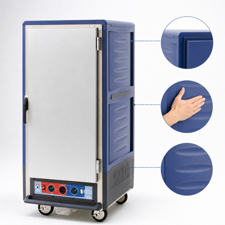 Product image #3 for Metro C5 3 Series Low-Watt 3/4 Height Heated Holding and Proofing Cabinet with Blue Insulation Armour, Full-Length Solid Doors, and Universal Wire Slides