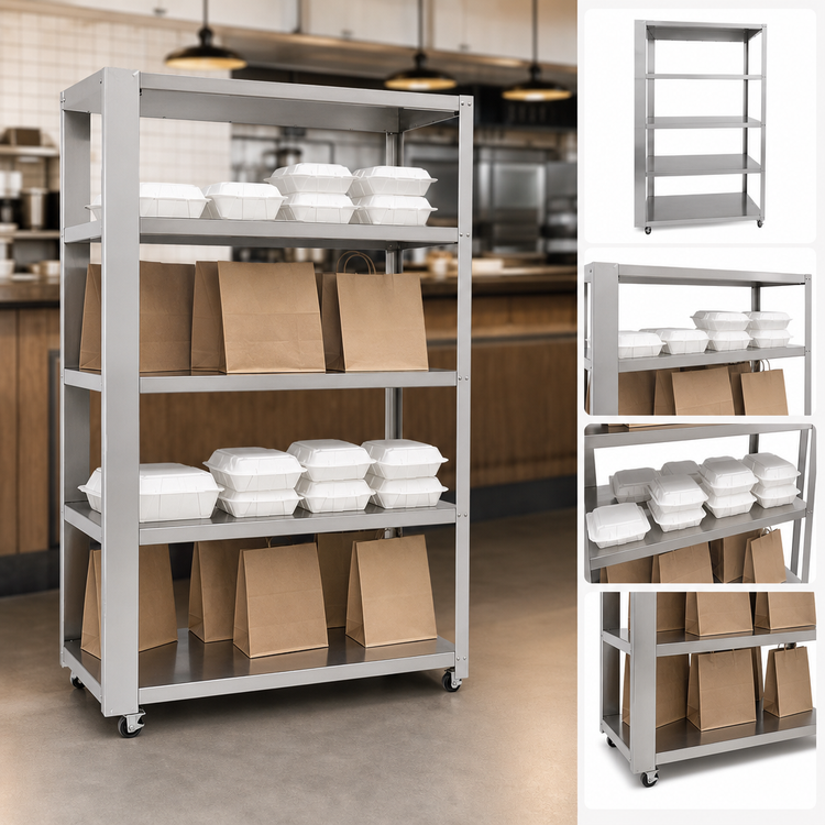 Product image #3 for Nemco Freestanding Stainless Steel 5-Shelf To-Go Shelf, 41-5/8"W x 20-1/8"D x 62-3/16"H