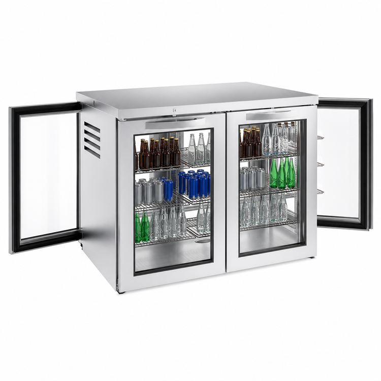 Product image #3 for 60-Inch Pass-Thru Two-Section Back Bar Cooler with 4 Locking Glass Doors