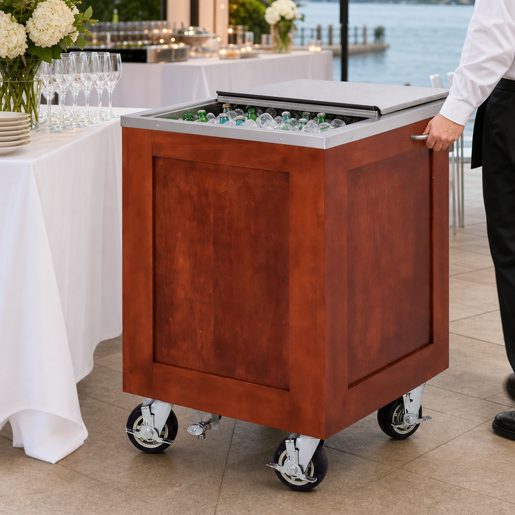 Product image #3 for Executive Series Mobile Ice Cart, 200-Lb Capacity, Maple Wood Exterior, Stainless Steel Interior