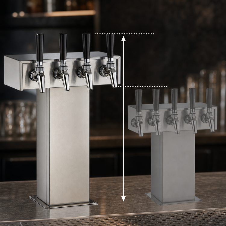Product image #3 for Perlick Extra High 4-Faucet Glycol-Cooled Countertop Tee Draft Beer Tower, Stainless Steel