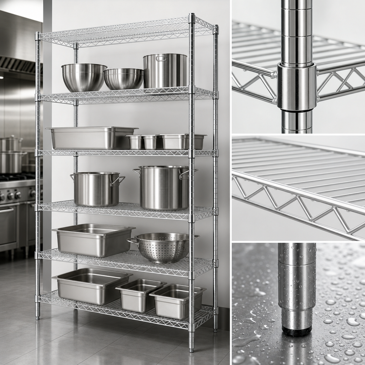 Product image #3 for Quantum 60"W x 21"D x 63"H Stationary Wire Shelving Starter Kit, 5 Shelves, 304 Stainless Steel