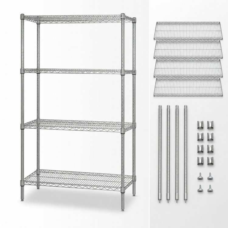 Product image #3 for Quantum 60"W x 12"D x 74"H 304 Stainless Steel Stationary Wire Shelving Starter Kit