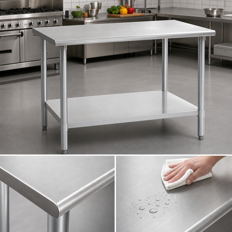 Product image #3 for Eagle Group Budget Series 60-Inch x 30-Inch Flat Top Work Table with 430 Stainless Steel Top and Adjustable Galvanized Undershelf