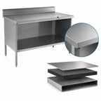 Thumbnail image #3 for John Boos EBOS4R5-24144 Stainless Steel Enclosed-Base Work Table, Open Front, 144 x 24 Inches, 14-Gauge 300 Series Top, 5-Inch Backsplash