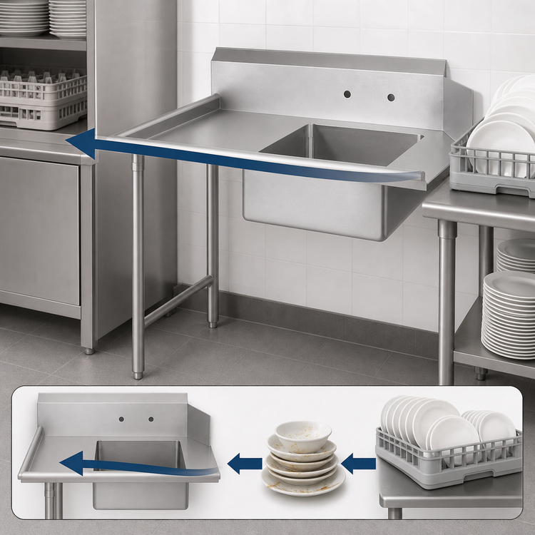Product image #3 for John Boos Straight Soiled Dish Table, Right-to-Left, 26 x 30 x 44 Inches, 10 Inch Boxed Backsplash