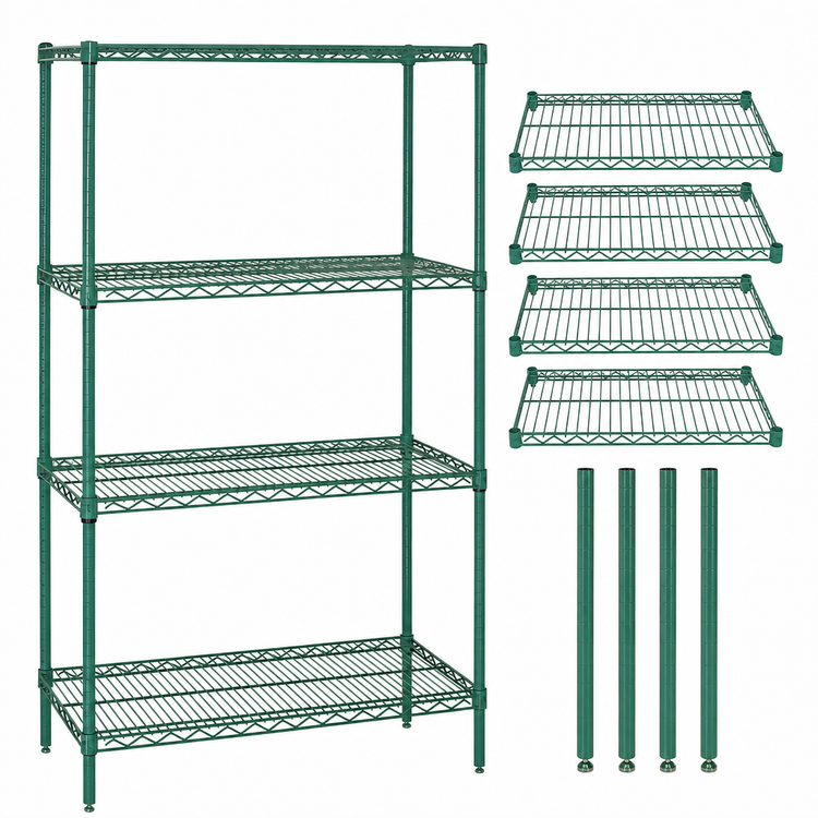 Product image #3 for Quantum Stationary 4-Shelf Wire Shelving Starter Kit, 24" W x 14" D x 54" H, Green Epoxy Finish
