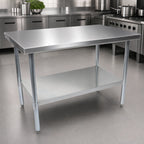 Thumbnail image #3 for John Boos Stallion FBLG6018 60 x 18 Inch 18/430 Stainless Steel Work Table with Flat Top and Adjustable Galvanized Undershelf Base